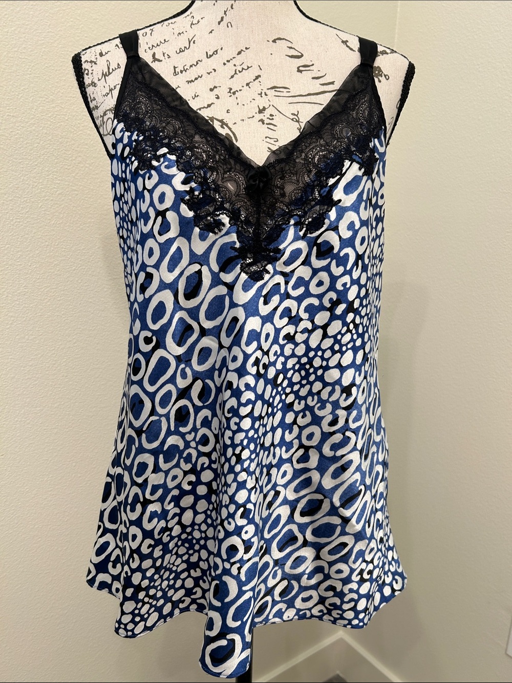 Oscar de La Renta Pink Label Royal Blue Leopard-Pattern Lace Trim Cami